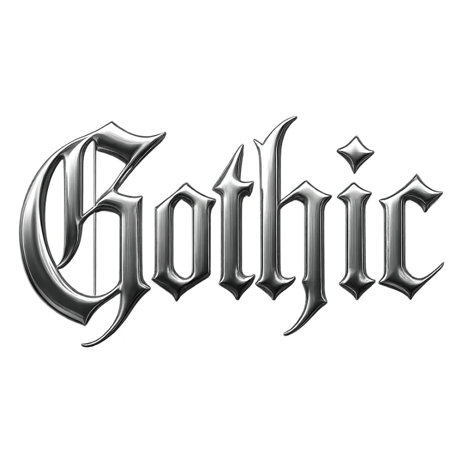 the word 'Gothic' in ornate gothic calligraphy, chrome style sticker