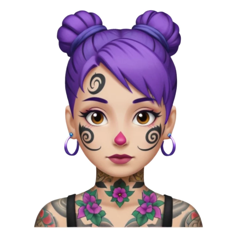 purple hair bun and lots of face tattoo sticker