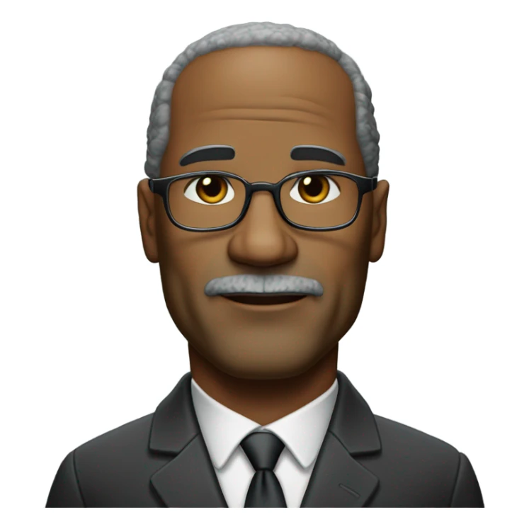 oj Simpson with small round face and suit and glasses and buzz cut and small black eyes and small gray beard and small black eyes and wrinkled forehead sticker