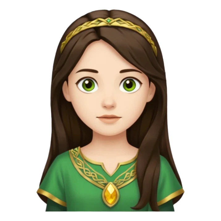 Juno from Olympus Gods with long dark brown hair, green tunic sticker