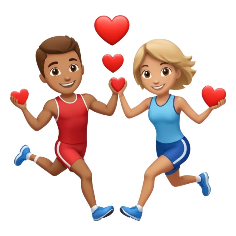 Couple in a relay race passing off a heart  sticker
