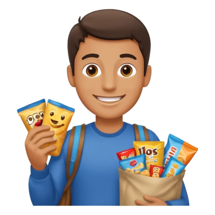 A guy with a bag full of snacks sticker