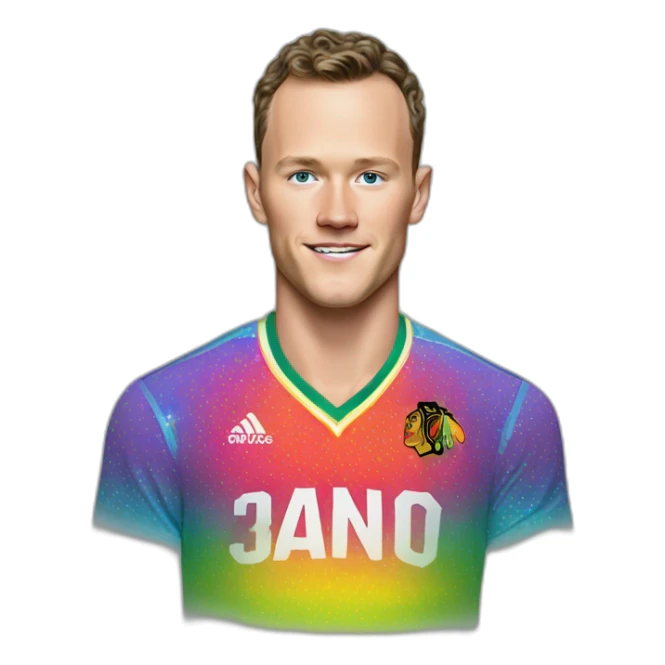 Fancy disco Jonathan Toews wearing rainbow lace shirt sticker