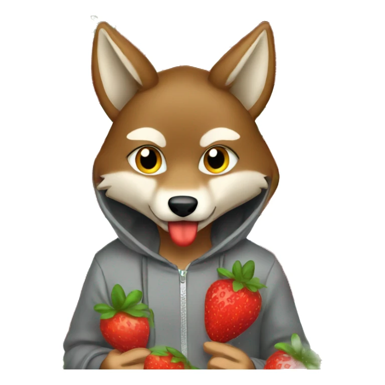 red wolf wearing hoodie eating strawberries  sticker