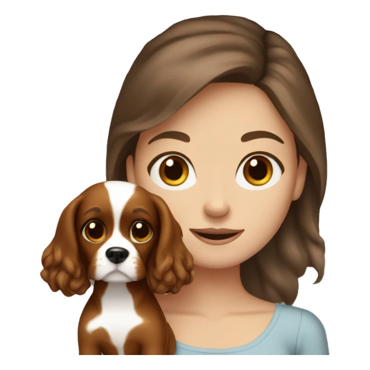 White girl brown hair holding cavalier dog sticker