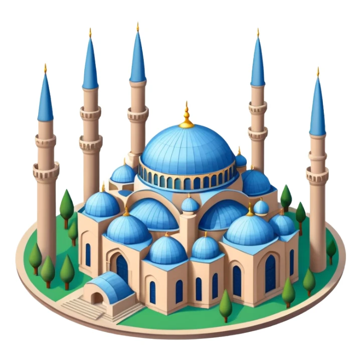 Isometric illustration of Istanbul, featuring Hagia Sophia with its large central dome and four tall minarets, paint photorealistic style sticker