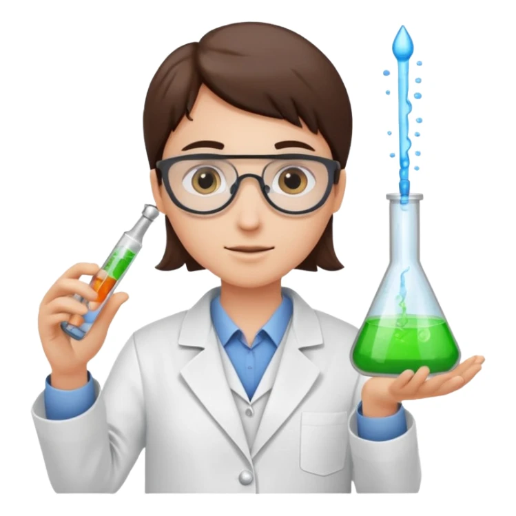 A person in a white coat is experimenting with chemicals. sticker