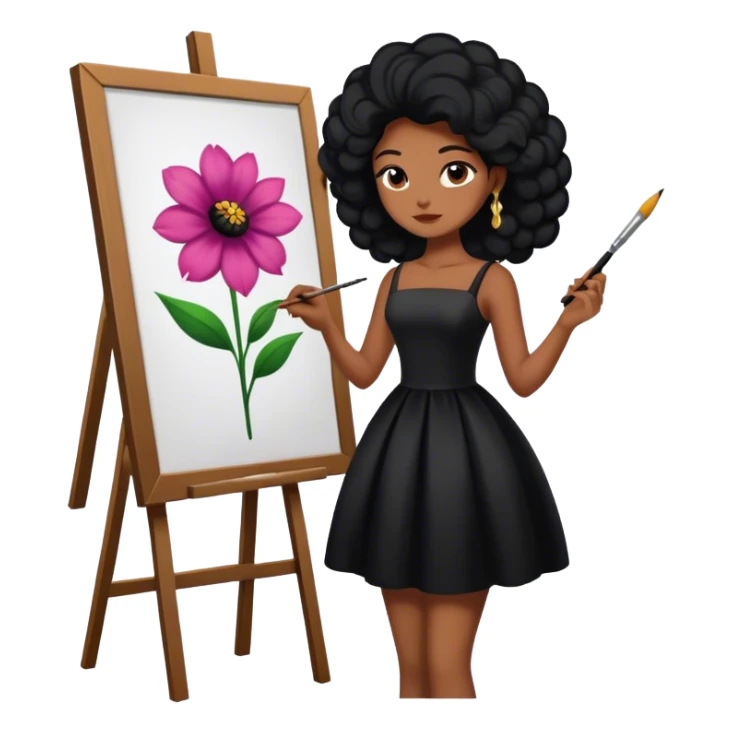 Una artista de piel negra pintando un cuadro de una flor sticker