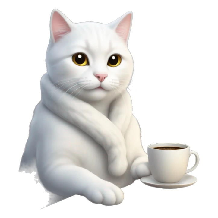 A white cat on a cozy Winter season with coffee  sticker