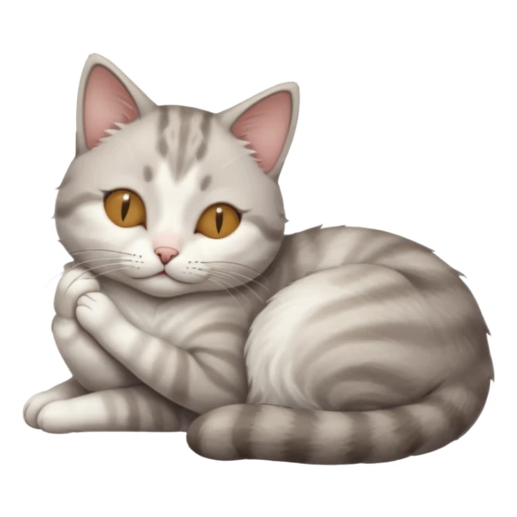 grey and white small cat with its eyes closed lying down leaning on his elbow with his paw curled under his head holding it up sticker