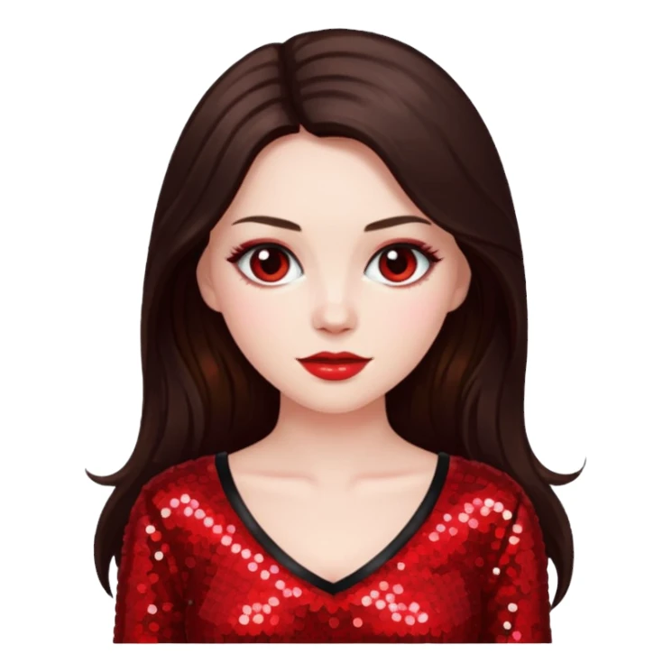 Bride of Dracula with long dark brown hair, red sequin outfit sticker