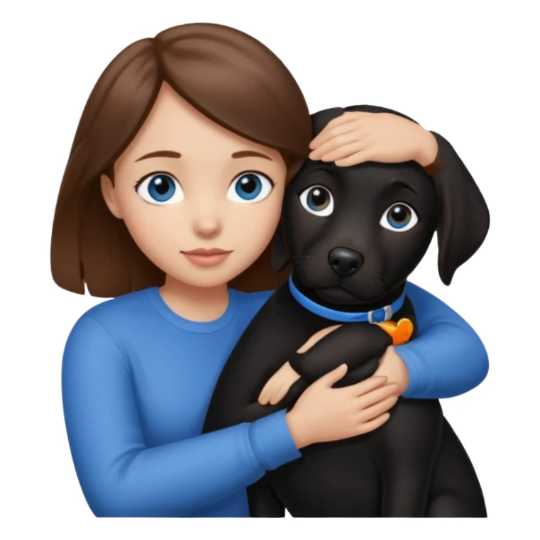 girl with brwon hair and blyue eyes huggibg a black lab sticker