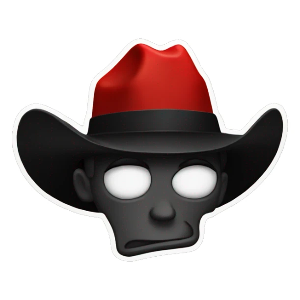 Red devil emoji with black cowboy hat and horns sticking out of hat sticker