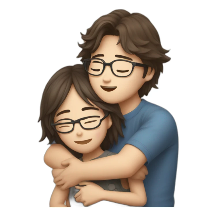 Hug between a korean boy and a messy brown hair Woman with glasses sticker