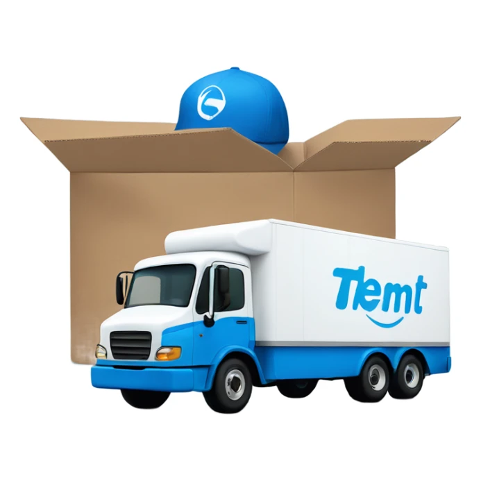 Blue Amazon delivery truck with signature logo sticker