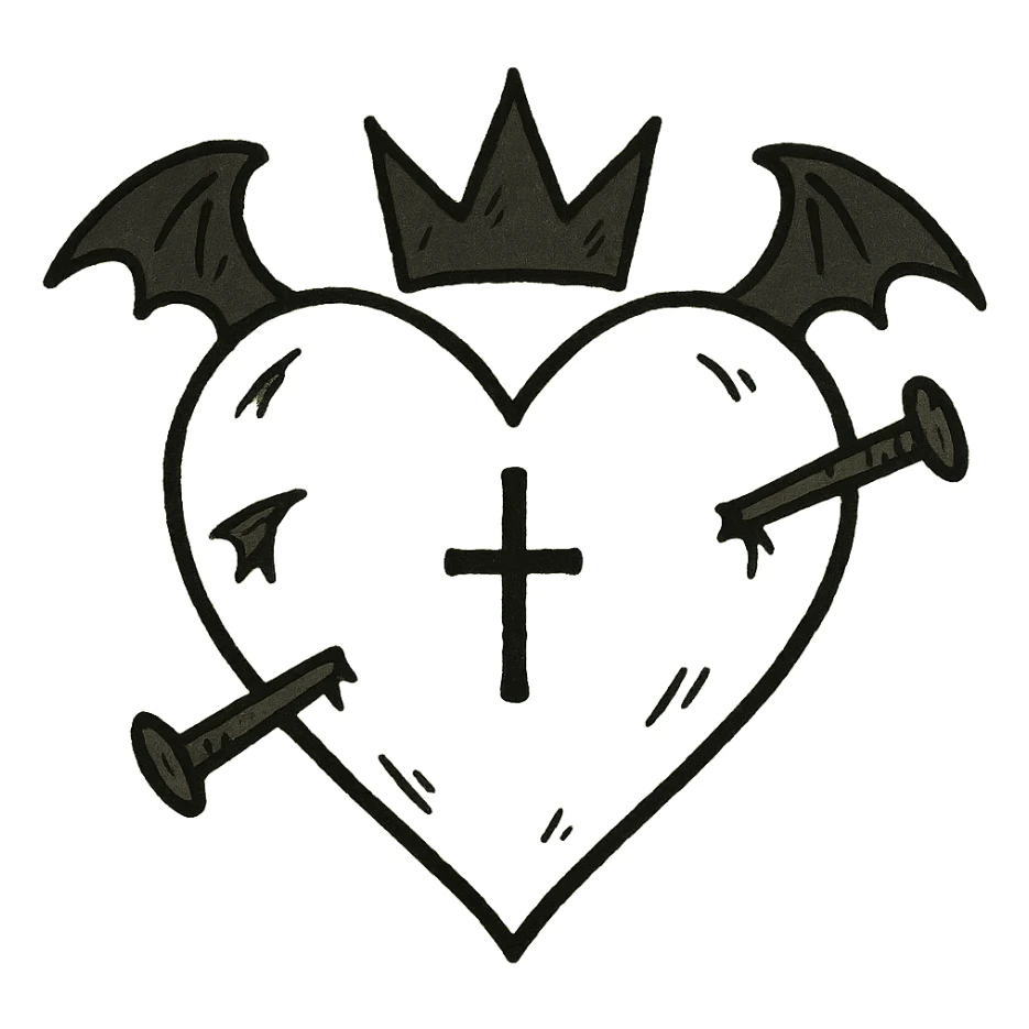 white goth heart, minimal, edgy, dark accents, no background sticker