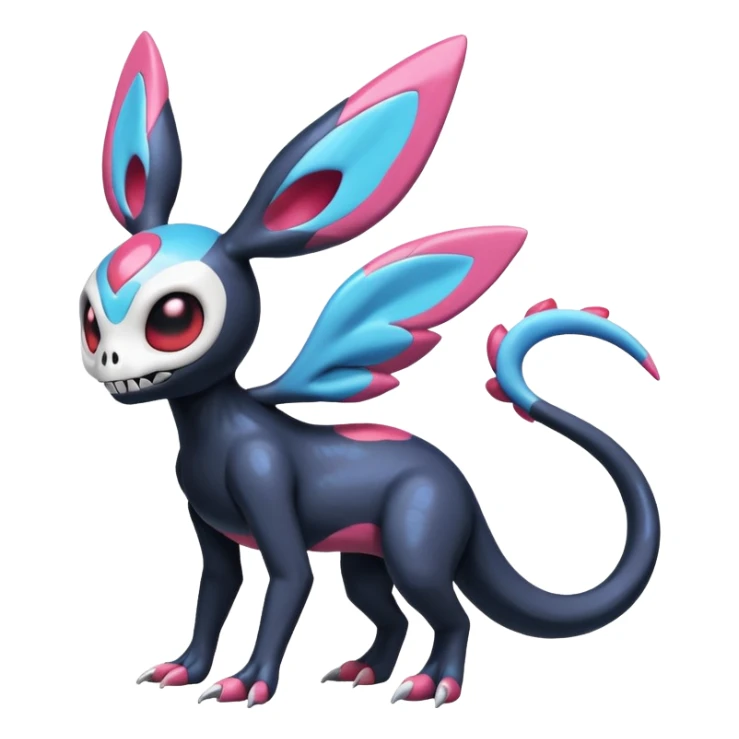 Shiny Duskull-Salandit-Sylveon-Fakémon-hybrid-creature (full body)  sticker