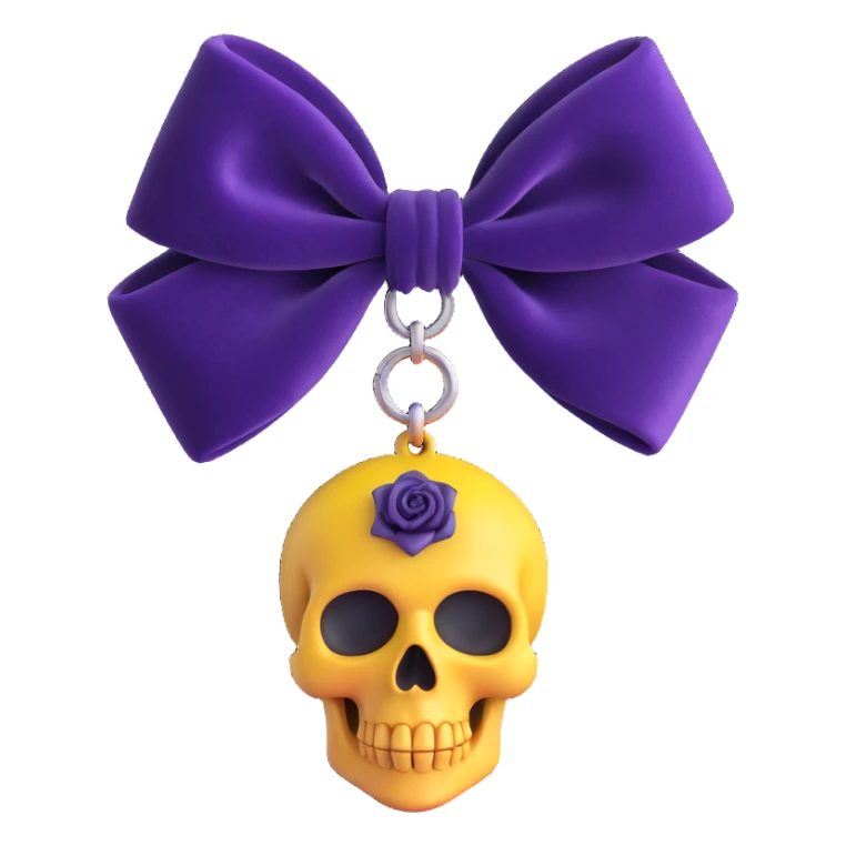gothic bow, deep amethyst velvet, silver skull charm, black rose center, rich and gothic sticker