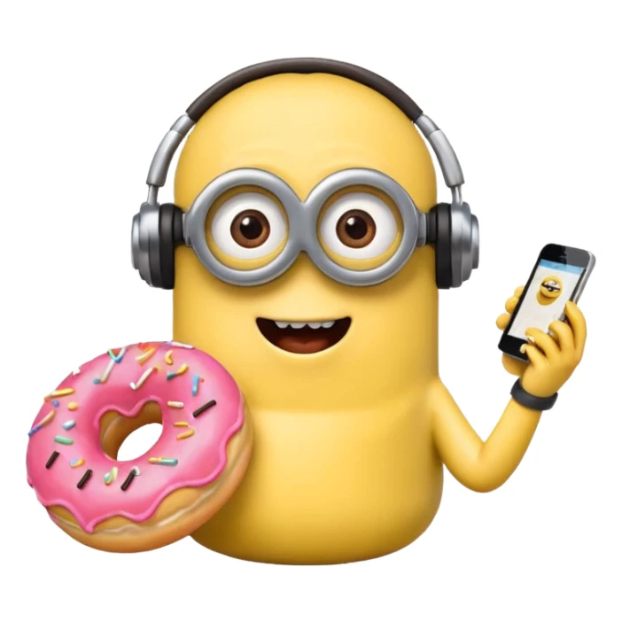 minion listening to music eating a donut emoji sticker