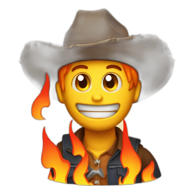 panicking emoji cowboy with flames behind sticker