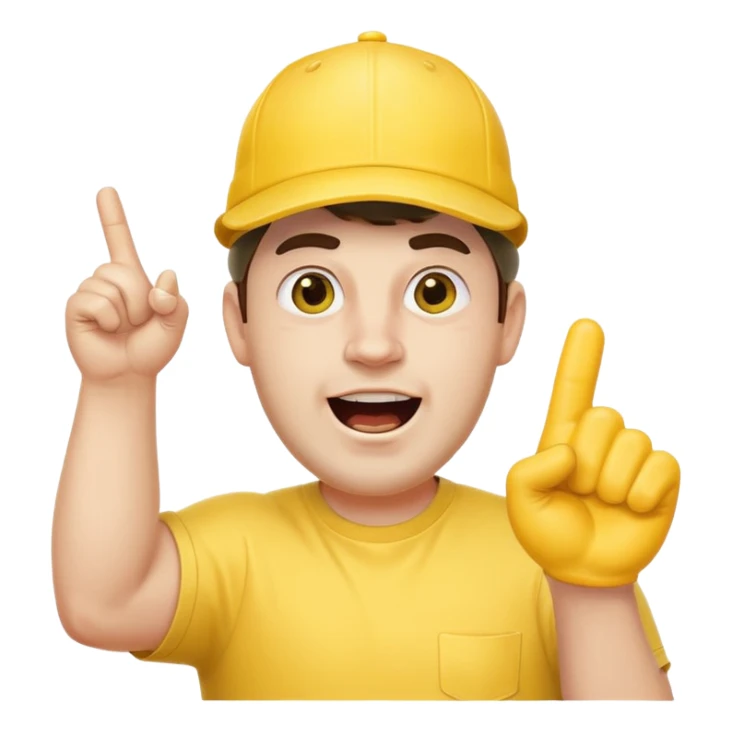 A stocky man with a cap backward, shouting proudly while pointing the foam finger upward. sticker