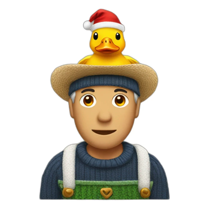 Farmer with a Christmas hat, a duck and a Christmas sweater sticker
