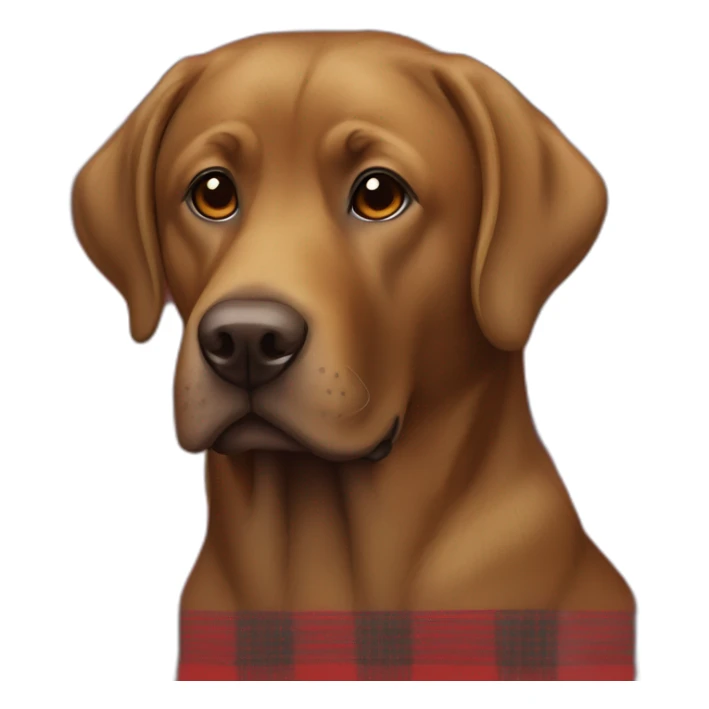 Brown lab Dog in a red tartan shirt with black eyes sticker