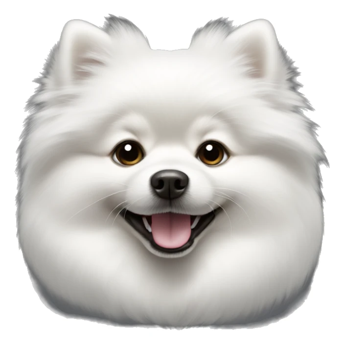 Most pure White pomeranian with dark black eye, smile sticker
