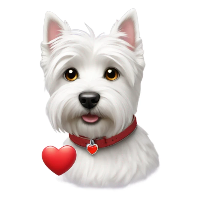 westie with collar that has red heart on it sticker