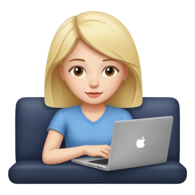 A girl is working with a laptop while lying on the sofa sticker