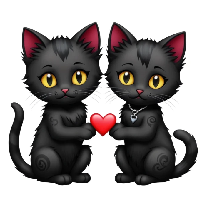 two big emo cats in love with extra emo details such as tattoos, piercings, dramatic hair, plus five emo kittens sticker