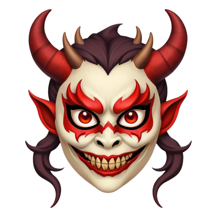 woman wearing a scary demon mask with horns sticker