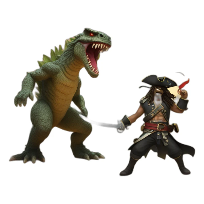 pirate fighting godzilla in in a desert sticker
