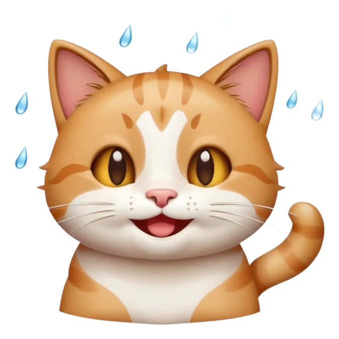 cute happy cat enjoying the rain with a smile sticker