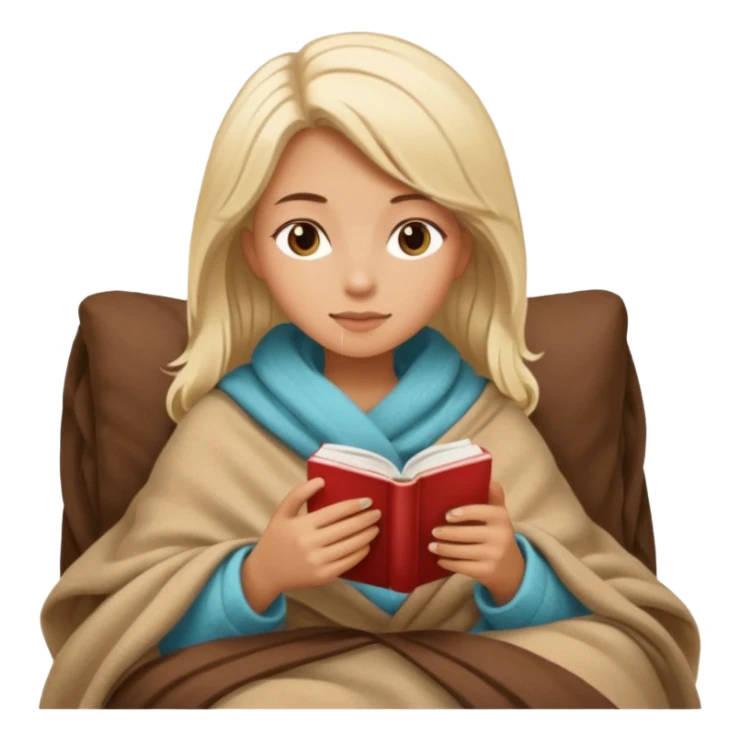 Beige hair Girl drinking coffee, reading book with a cozy blanket sticker