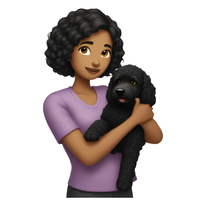 Girl with black hair holding golden doodle in her arms  sticker