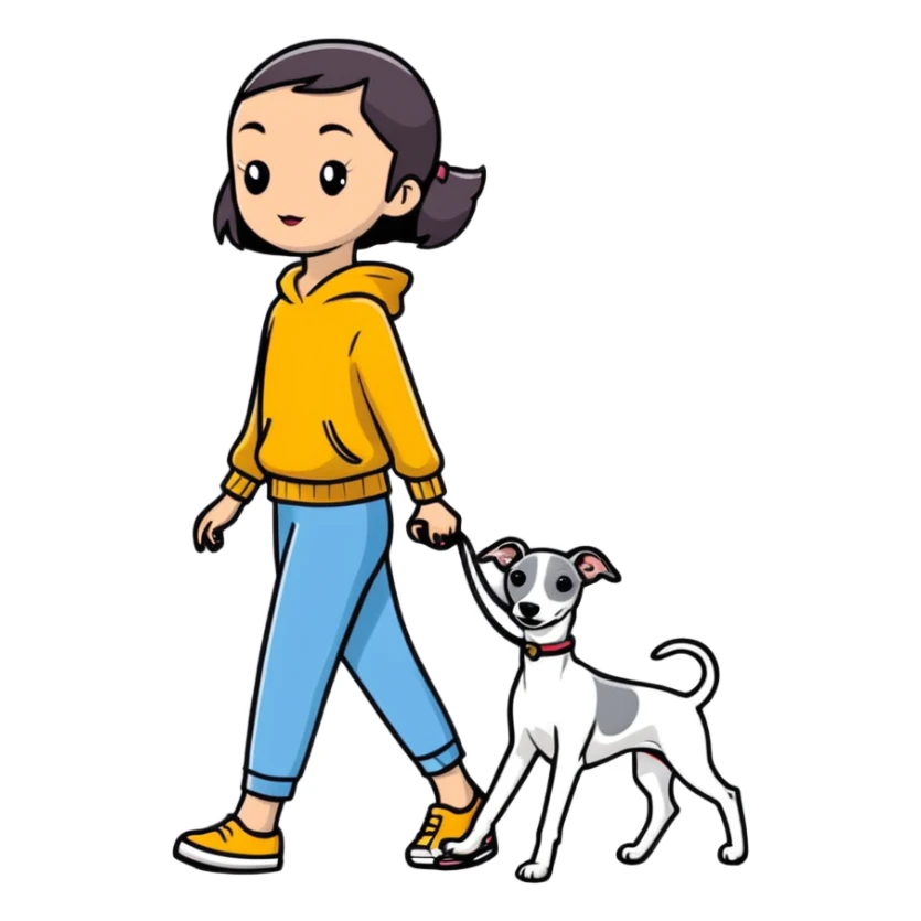Pretty Asian girl walking a pure solid grey Italian greyhound with absolutely no white markings anywhere on the dog sticker