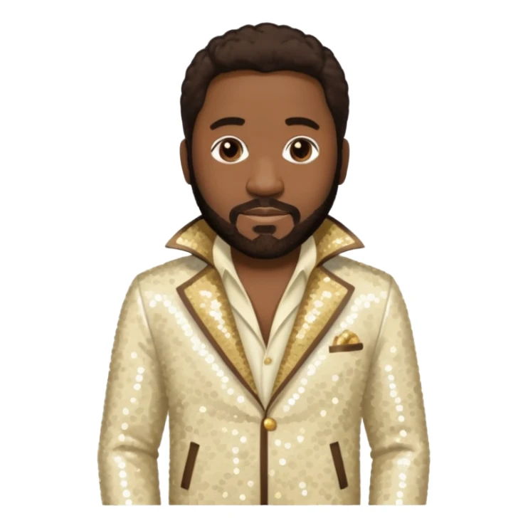 Eddie Levert from The O'Jays with dark brown hair, cream sequin outfit sticker