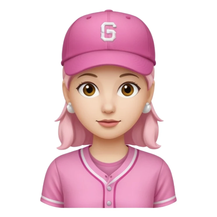 woman with pink jersey and baseball hat sticker