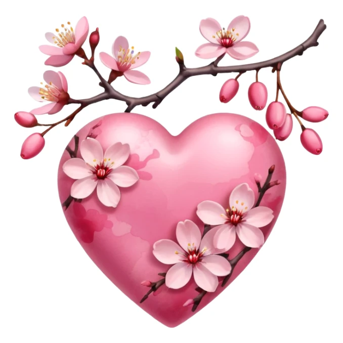 heart with sakura and watercolor effect sticker