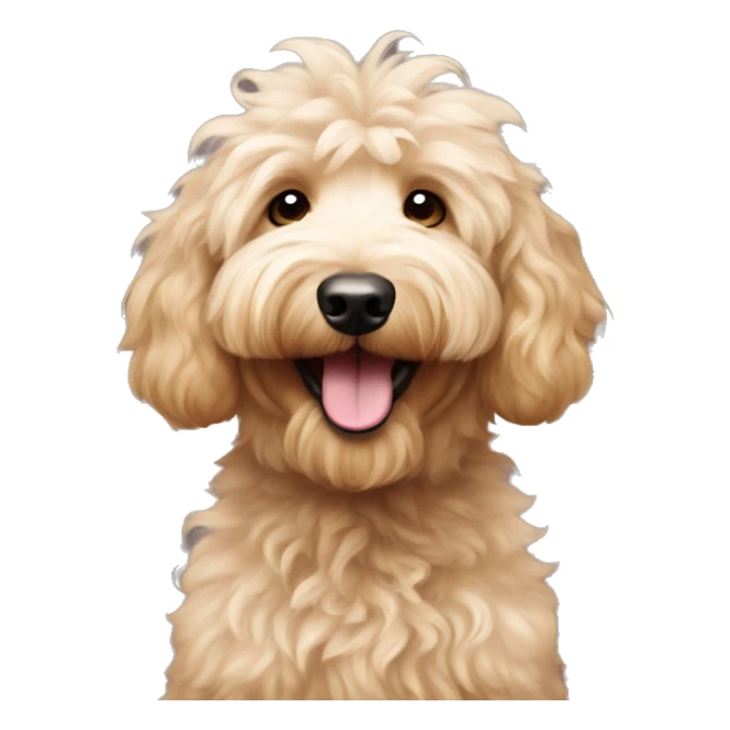Smiling Goldendoodle with short fur and curly floof on top of head sticker