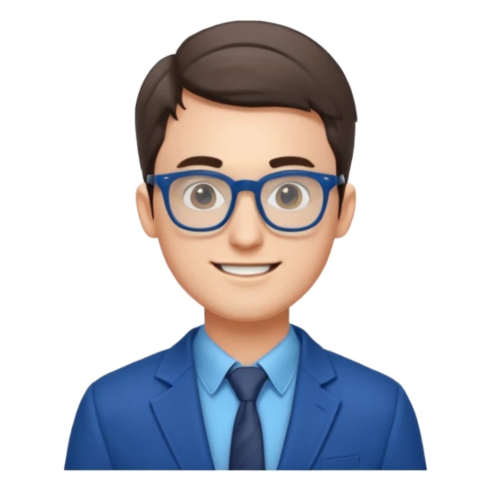 An outgoing marketer male in his late 20s, bespectacled and cheerful image sticker
