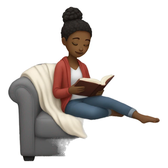 Introverted white girl reading a book on the couch with a blanket sticker