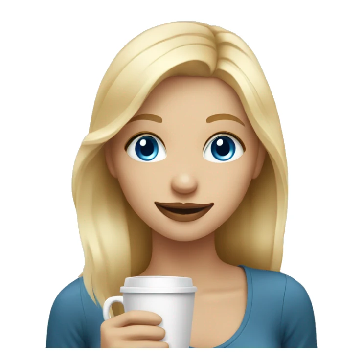 Smiley blonde girl with blue eyes with coffee sticker