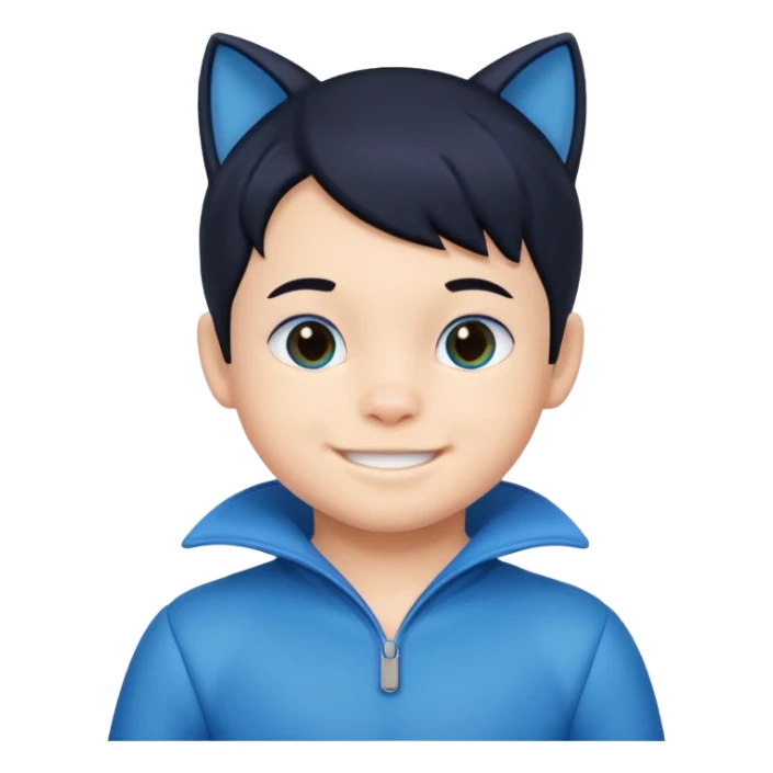 little kid boy with blue cat suit. black hair sticker