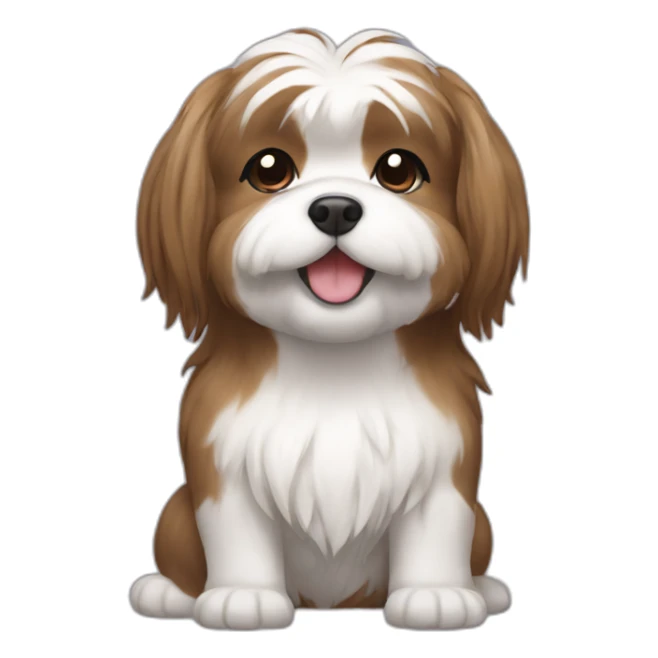 Shitzu brown and white smiling with long hair and pigtails  sticker