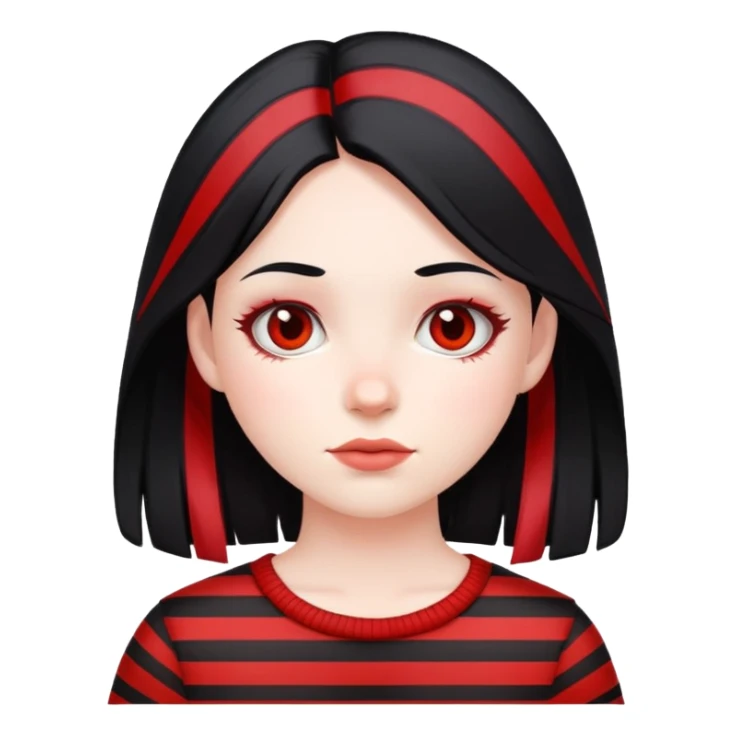 Pale girl, black hair with red striped hair sticker