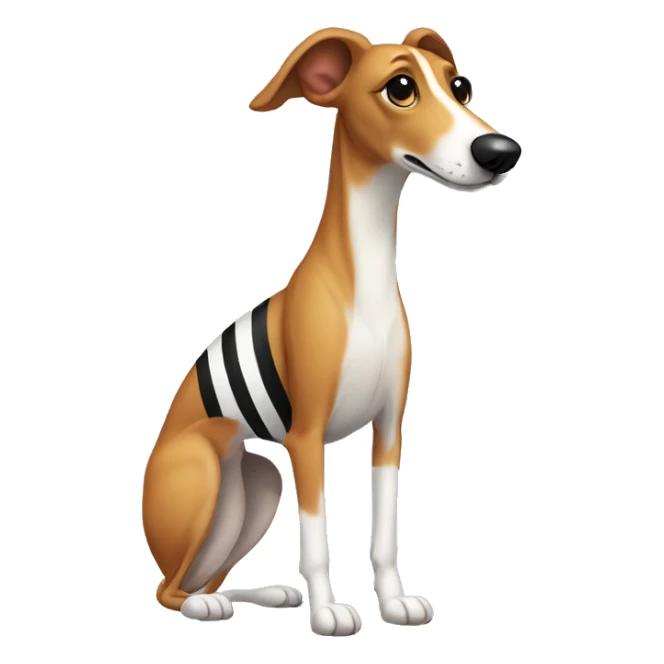 Ginger greyhound with black stripes and black-and-white nose. The dog is standing sticker