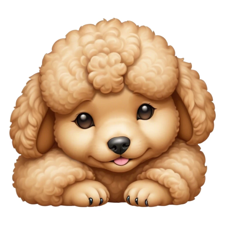 Meme-Worthy Cute Sleeping Apricot Poodle Portrait Emoji, Head resting peacefully with a contented smile, showcasing a delightfully elegant build and a luxuriously soft, curly apricot Fur, eyes shut in a serene nap, Simplified yet hilariously adorable features, highly detailed, glowing with a soft, drowsy light, high shine, relaxed and utterly lovable, stylized with an air of playful laziness, bright and heartwarming, soft glowing outline, capturing the essence of a comically sleepy companion, so meme-worthy it feels like it could instantly become the next viral sensation of adorable slumber! sticker