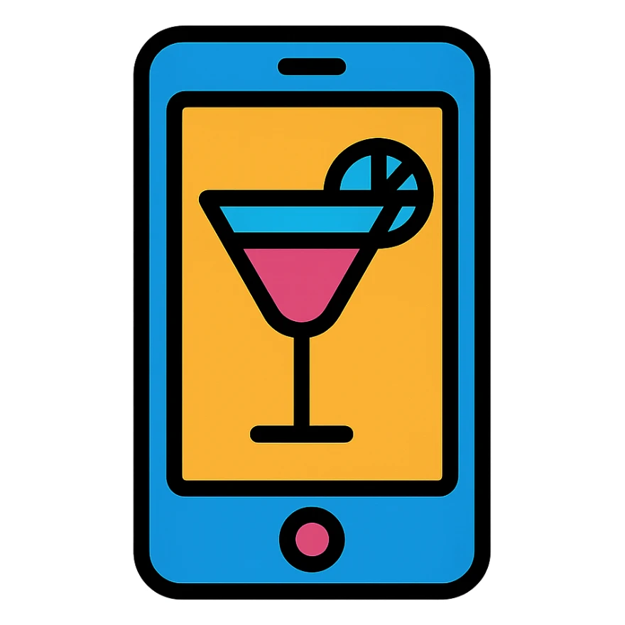modern iPhone with a drink glass on the screen, vibrant color outline icon style sticker